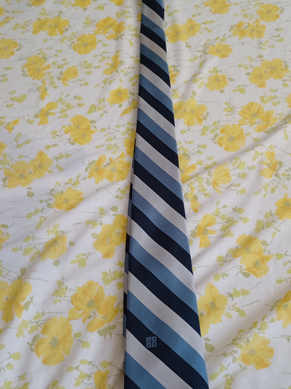 Givenchy Navy, Light Blue & Silver Diagonal Stripe Silk Tie